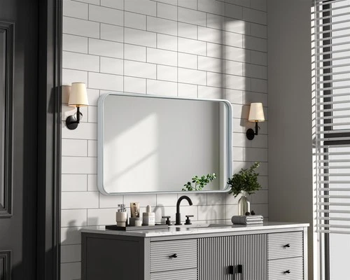 Elegant Decor Contour Metal Rectangle Mirror 22X36" Silver - Picture 7 of 11