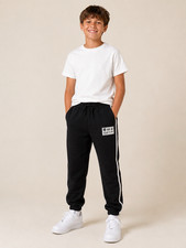 Converse Boys Black Jogger Pants White Side Stripe Drawstring Pockets Size L