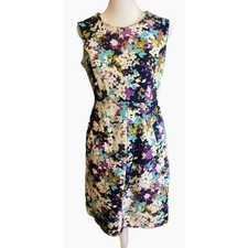 Lands End Floral Sheath Dress Womens 6 Multi Color Excellent Sleeveless Knee