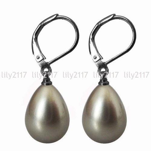 Pretty 12x16mm Real South Sea Shell Pearl Teardrop Leverback Dangle Earrings AAA - Picture 11 of 30