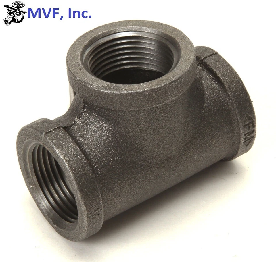 1/8" 150 Female NPT Tee Black Malleable Iron Pipe Fitting MI030141BMI - Image 2 of 4