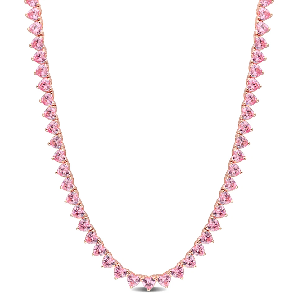Collar Tenis Amour Chapado en Rosa Plata 31 1/5 CT TGW Creado Zafiro Rosa
