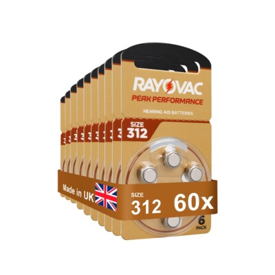 60pcs/Box Rayovac PEAK A312 312A ZA312 PR41 S312 Zinc Air Hearing Aid Battery