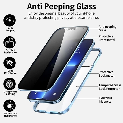 360 Magnetic Protection Privacy Double Glass Case For iPhone 16 15 14 Pro Max 13 - Picture 6 of 31