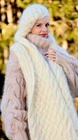 Ivory extra long scarf mohair hat hand knit beanie beret shawl set SUPERTANYA