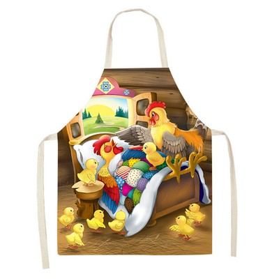 Cartoon Chickens Printed Linen Apron Waterproof Adult Kitchen Bib (68x55cm) QDE