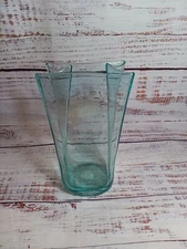 Blenko Art Glass Paper Bag Vase Aqua Blue Teal Turquoise 1/2" Hand Blown