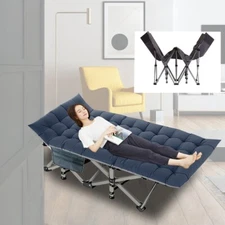 Folding Camping Bed Double Layer Oxford Wide Sleeping Cots Grey w/ Carry Bag&Mat