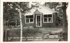 Main Dining Room Fishers Resort Lake Court Oreilles RPPC Real Photo WI VTG P115