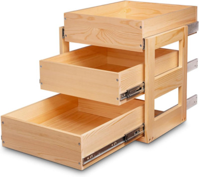 Soft Close Pull Out Drawers for Cabinets - 3-Tier Wood Storage Organizer