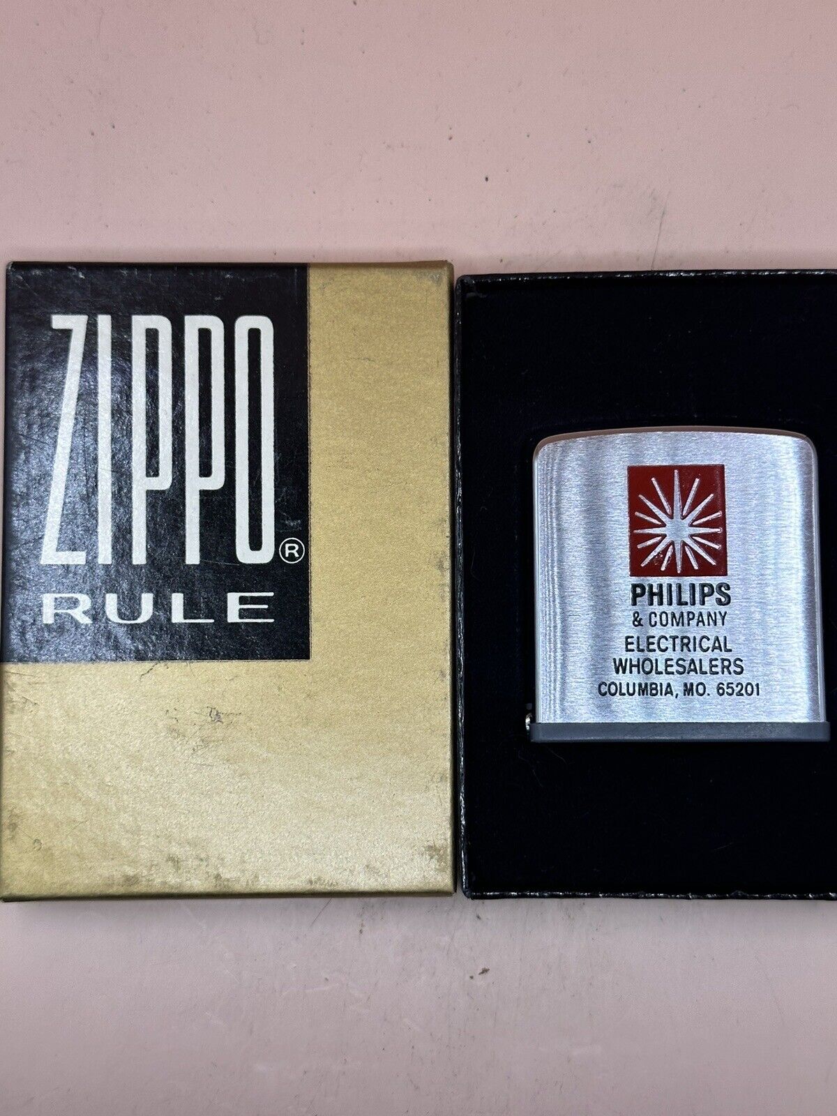Philips & Co Electrical Advertising Chrome Zippo Ruler NEW In Box Tape Measurer