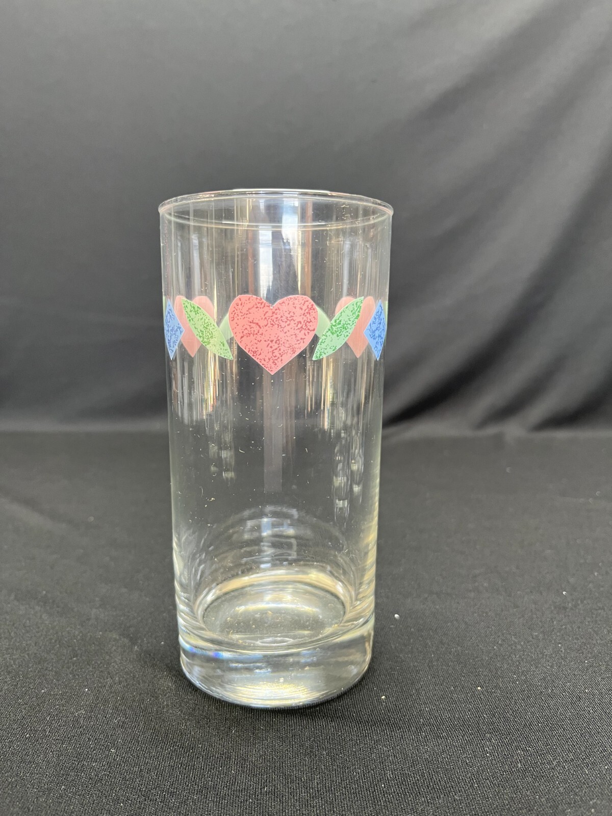 Corelle Quilt 6 Drinking Glasses Heart and Diamond 6" Tall 16 Oz