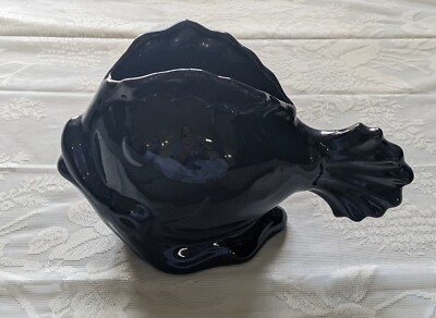 Mid Century Modern Style Black Ceramic Koi Fish Planter Vase 11''x 6.5''