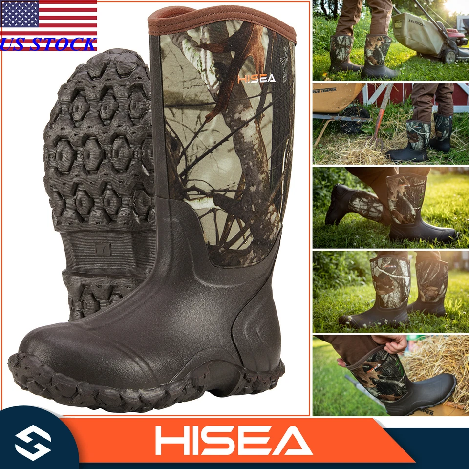 HISEA Men Rain Boots Waterproof Insulated Hunting Fishing Garden Mud Work Boot