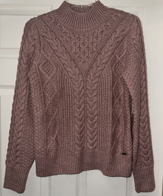 Abercrombie & Fitch Pink Cable Knit Mock Turtleneck Sweater