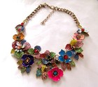 MULTI COLOR FLORAL BOUQUET  VTG Style Pave Rhinestone Enamel Bib Necklace — photo 6