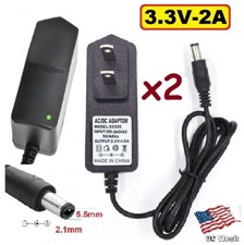 2-Pack 3.3V 2A AC/DC Adapter Power Supply for Home Electronics 5.5x2.1mm DC Plug