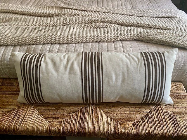 Pottery Barn Brown STRIPE Lumbar Pillow + insert 14 x 36 Awning