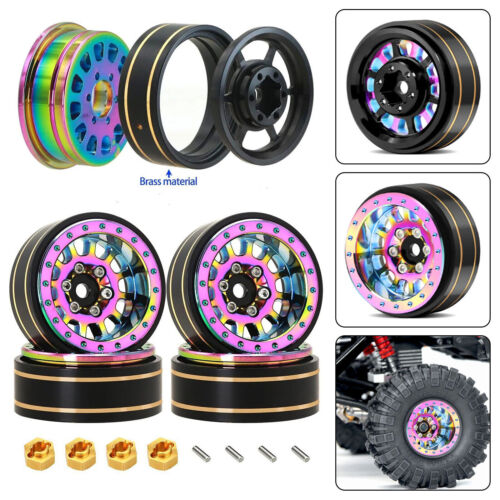 4Pack 1.1in Brass+Aluminium Alloy Wheel Hubs Rims for Traxxas TRX4M 1/18 RC Car - Picture 12 of 20
