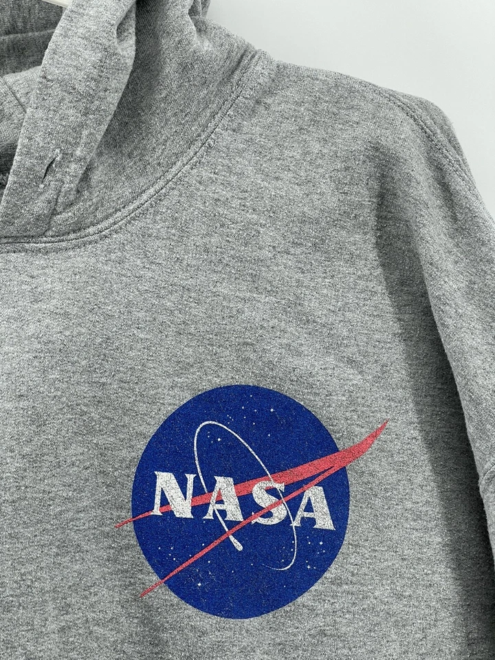 Sudadera con Capucha Pullover Recortada NASA para Mujer Talla XL Gris 2 Caras Gráfico Logo Foto 4 de 4