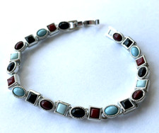 Multicolor Chalcedony Stone Link Bracelet - 7"