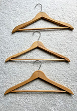 Lot of Three vintage wood clothes hangers with wire hooks 17" wide - Sturdy