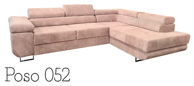 Ecksofa AMIGO L  Velour Stoff Cord POSO Schlaffecke Verstellbare Kopfstützen