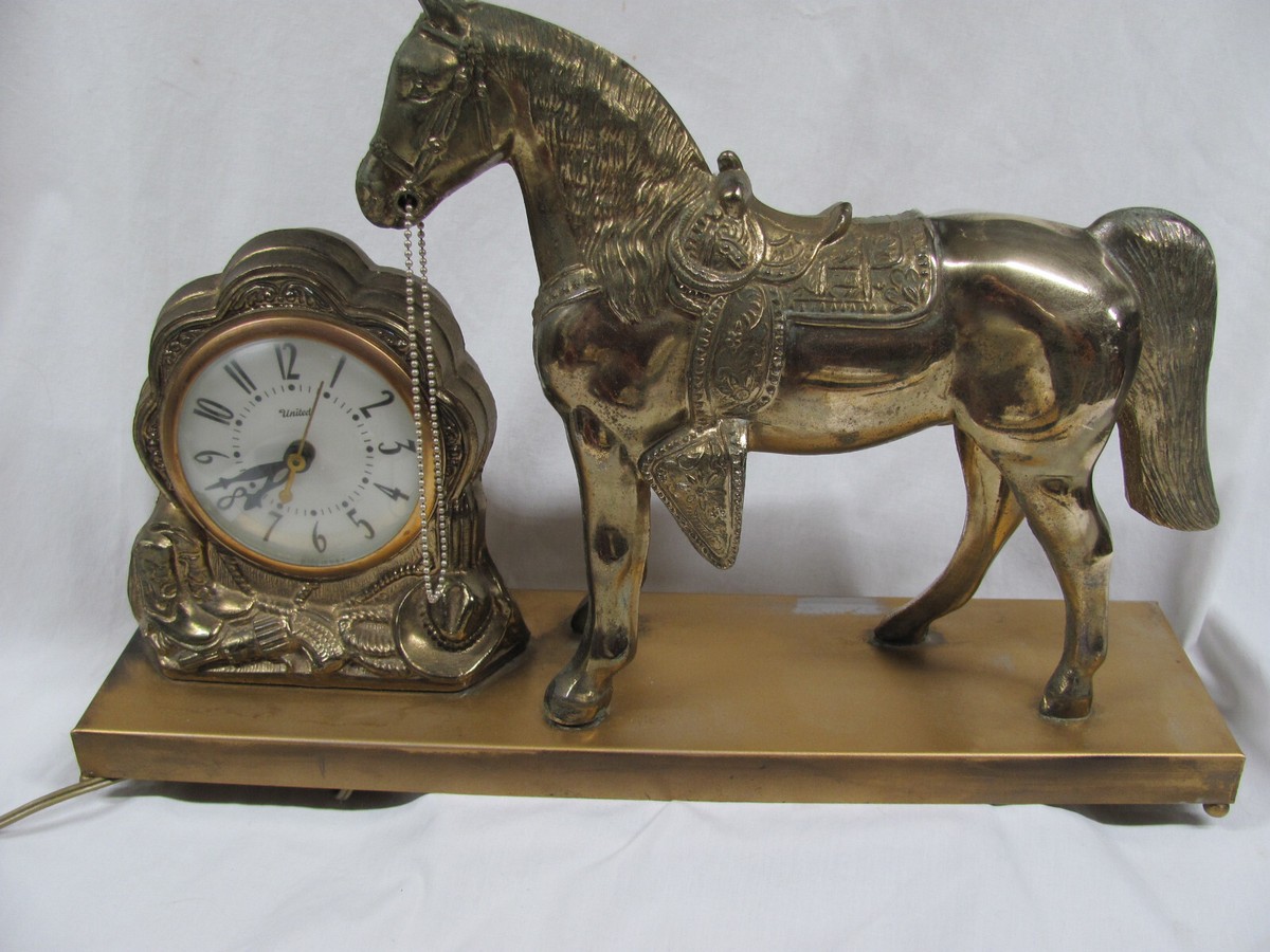 Vintage United Mantel Electric Clock With Horse In Working