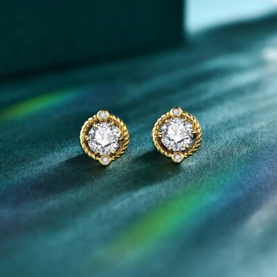 1 kt Ohrringe Gelbgold Diamant Testpass Laborgefertigt VVS1/D/Brillant rund