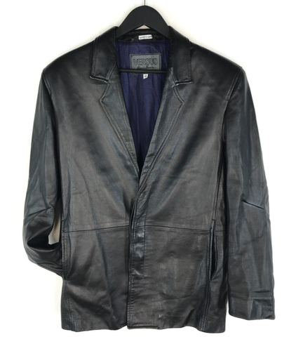 VTG Men's Gianni Versace Versus Leather Black Jacket Coat Blazer Italy 34/48 - Picture 4 of 21