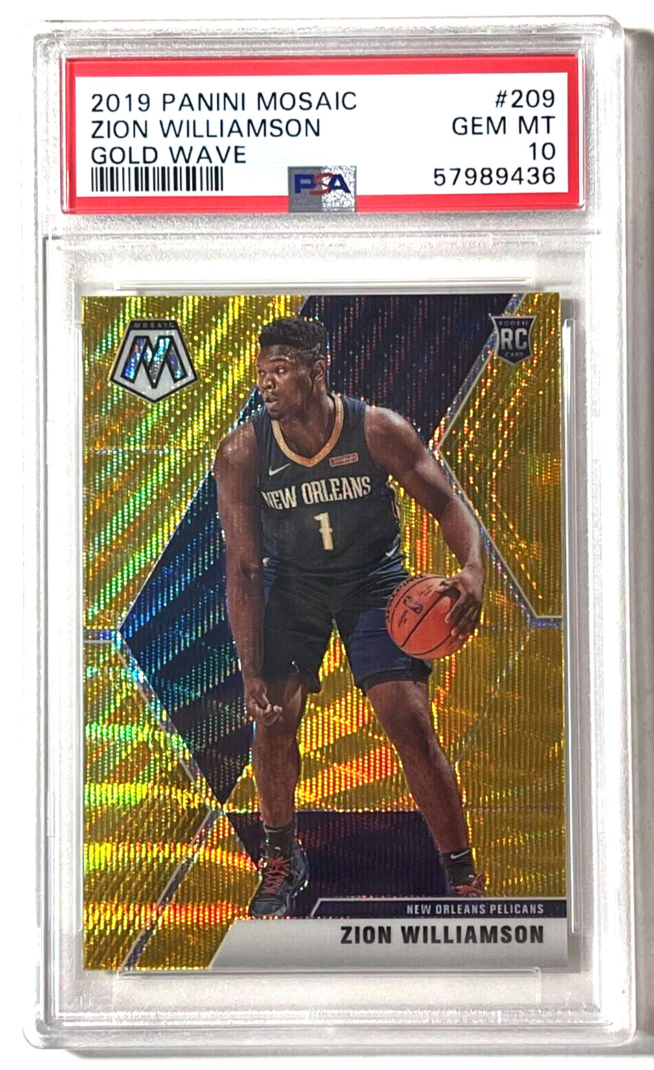 2019 MOSAIC 209 PSA GEM MINT 10 GOLD WAVE ZION WILLIAMSON ROOKIE NOLA PELICANS