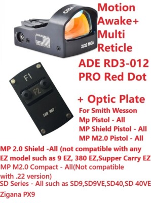 ADE RD3-012 PRO Red Dot  + F1 Mounting Plate Smith Wesson MP 2.0 SHIELD SD9 SD40