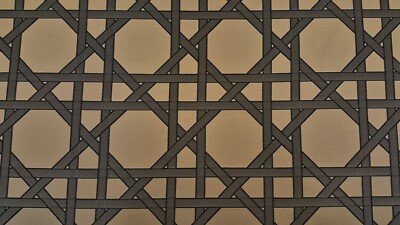 Discount Fabric JACQUARD Tan & Charcoal Gray Interlock Lines Drapery Fabric