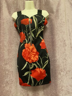 new look floral bodycon dress Strappy Black with Red Roses Flowers UK Size 10 dark style with this Color_Pink Mila Gowns Carla in Colour:BLACK TEXTURE