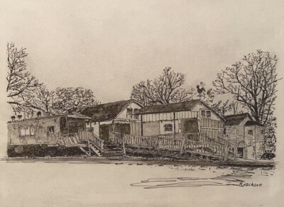 R JACKSON VINTAGE  HARBOR / LANDSCAPE STUDY PEN AND INK DRAWING 