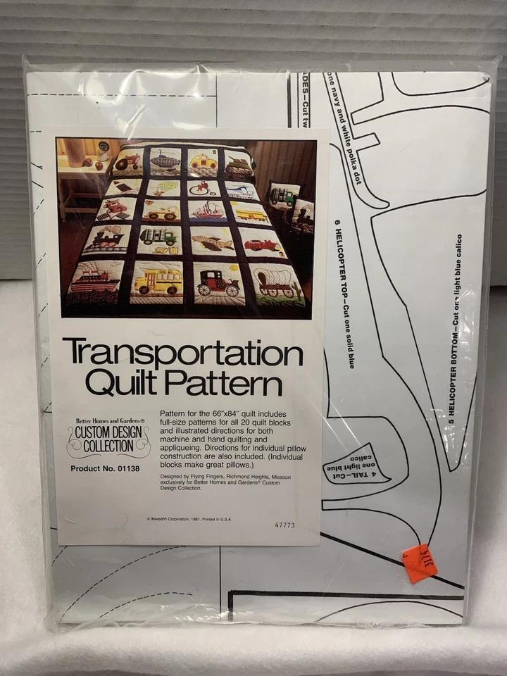 Vintage Transportation Quilt Pattern Block Appliqué Bus Train Tractor Plane - Image 3 of 4