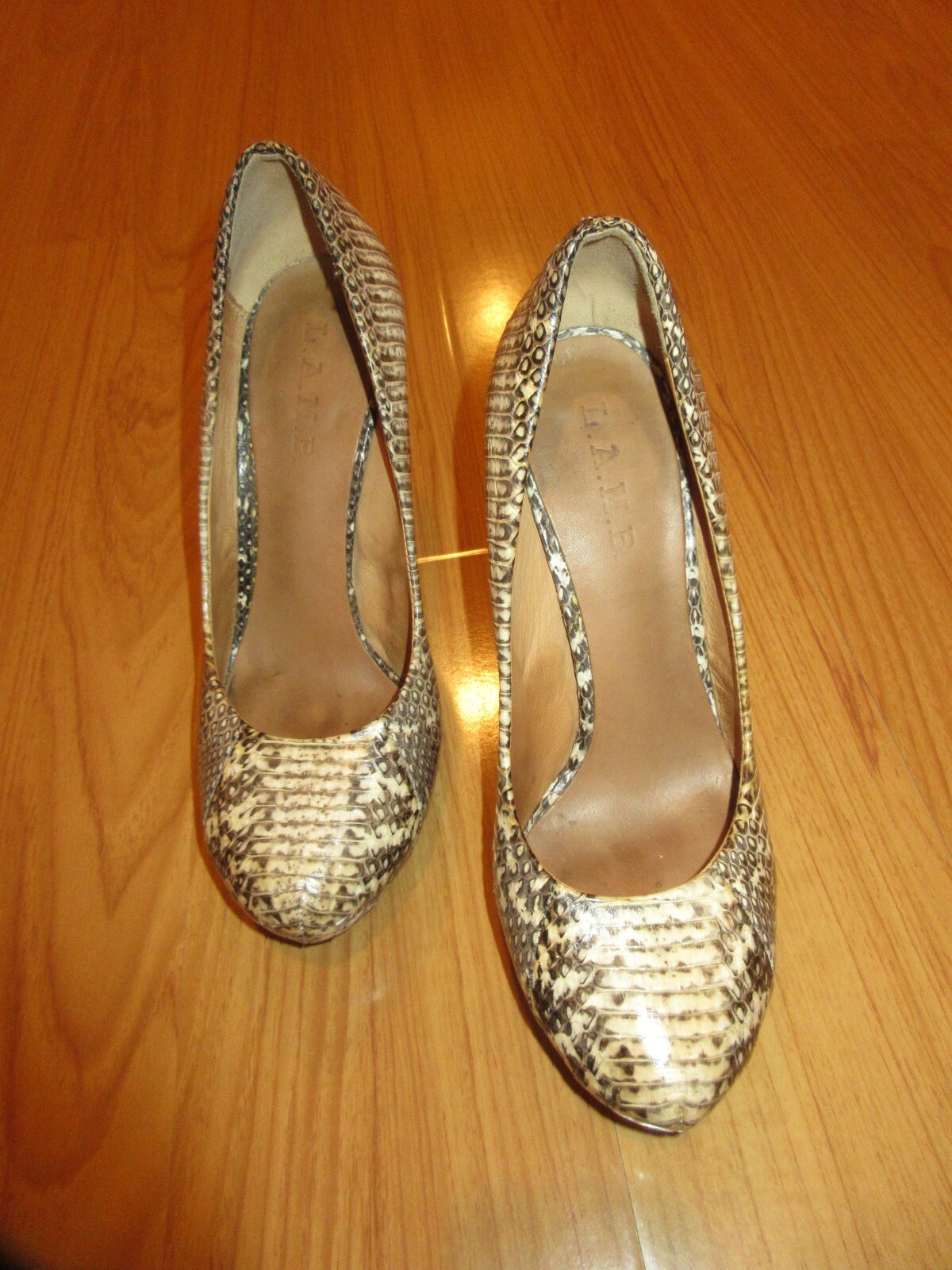 L.A.M.B. Python Snakeskin Leather Brown beige Sti… - image 7