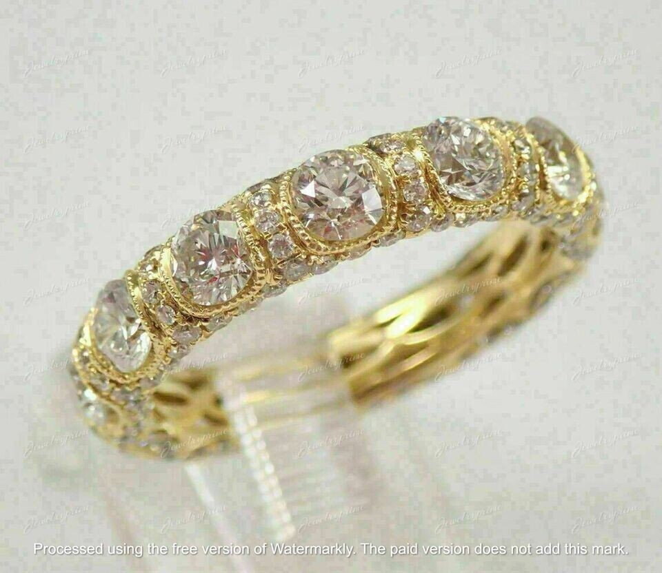 3Ct Round LabCreated Diamond Eternity Wedding Band Ring 14K Yellow