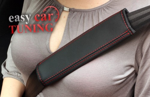 FOR KIA CEED 06-12 BLACK GENUINE 2X SEAT BELT HARNESS SHOULDER COVERS PADS RED - Picture 4 of 4