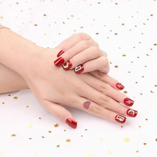 Acrylic Nails Full Glitter FALSE design Nails 4 Fake 24pcs Red shimmer Christmas - Picture 18 of 18