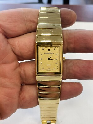 JAEGER LECOULTRE REVERSO DIAMOND MEN'S 18K YELLOW GOLD WATCH RARE