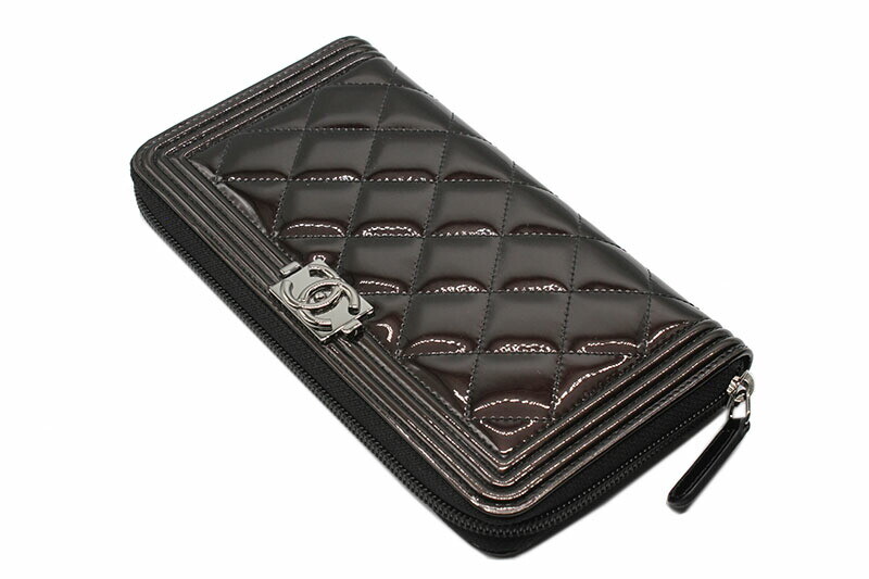 ○Chanel Boy Round Zipper Long Wallet A68912 Patent Leather Enamel