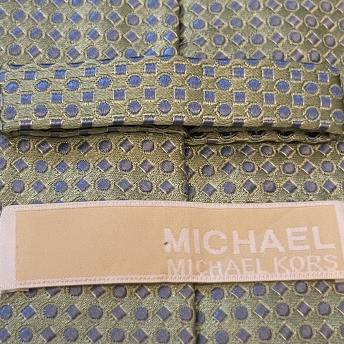 Michael Michael Kors Green Blue 100% Silk Men’s Neck Tie Made In China - Picture 8 of 9
