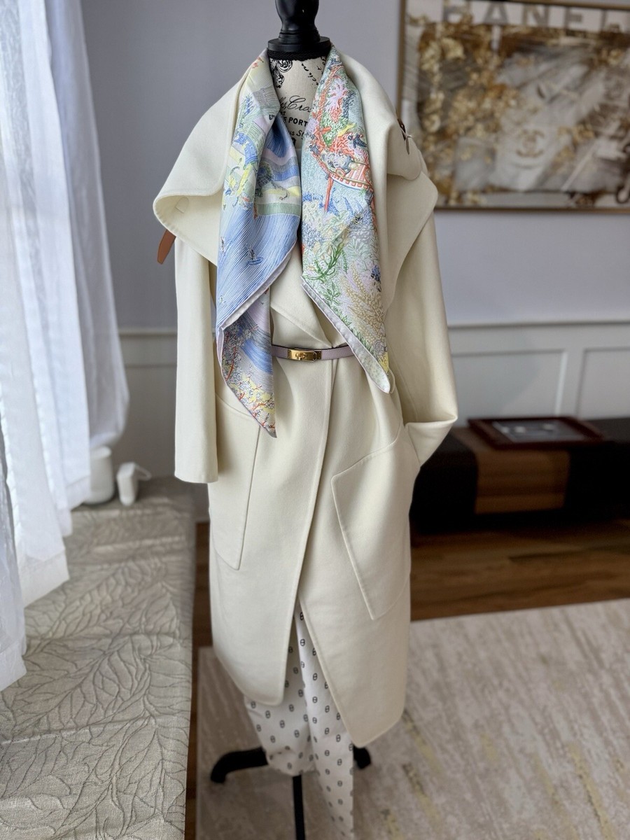 [HERMES]★Cashmere-double zip-up Long Coat★White Hermes Zipped Double Sided Cashmere Coat Blanc Cordage 36