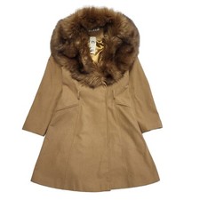 Miss Selfridge Vintage 90's Beige Faux Fur Coat Uk Women's Size 12 Bnwt