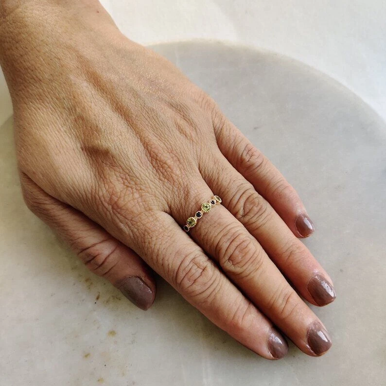 Natural Peridot and London Blue Topaz Solid 14k Yellow Gold Stackable Ring - Image 4 of 4