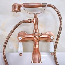 Red Copper Bathtub Clawfoot Faucet Mixer Tap Telephone Handheld Shower