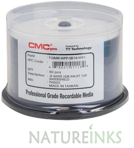 50 Taiyo Yuden JVC CMC PRO PRINTABLE WATERSHIELD Blank DVD-R 16x 120min ...