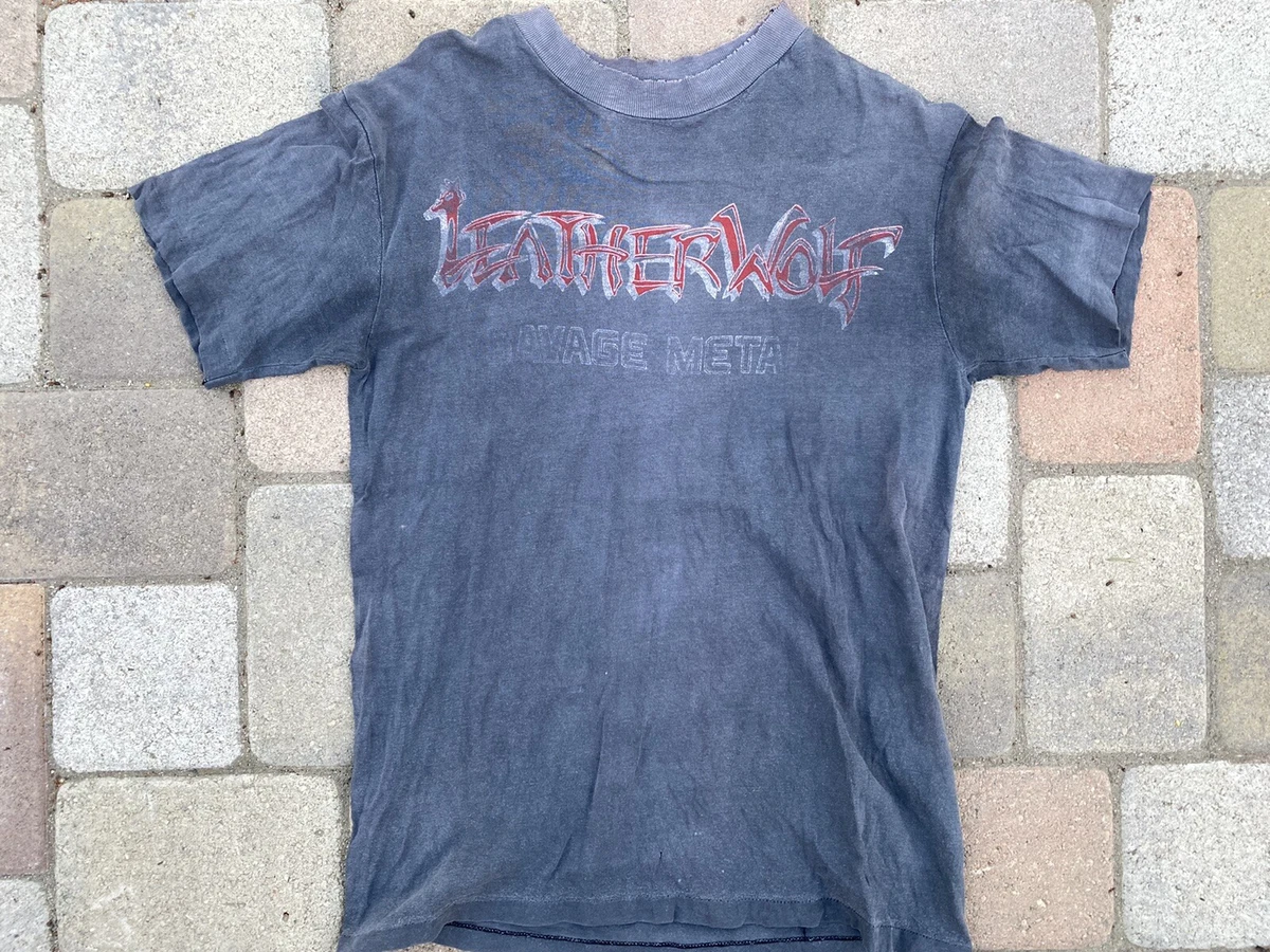 LEATHERWOLF band 80s rock t Shirt Savage Metal triple axe Vintage Sz M Metallica