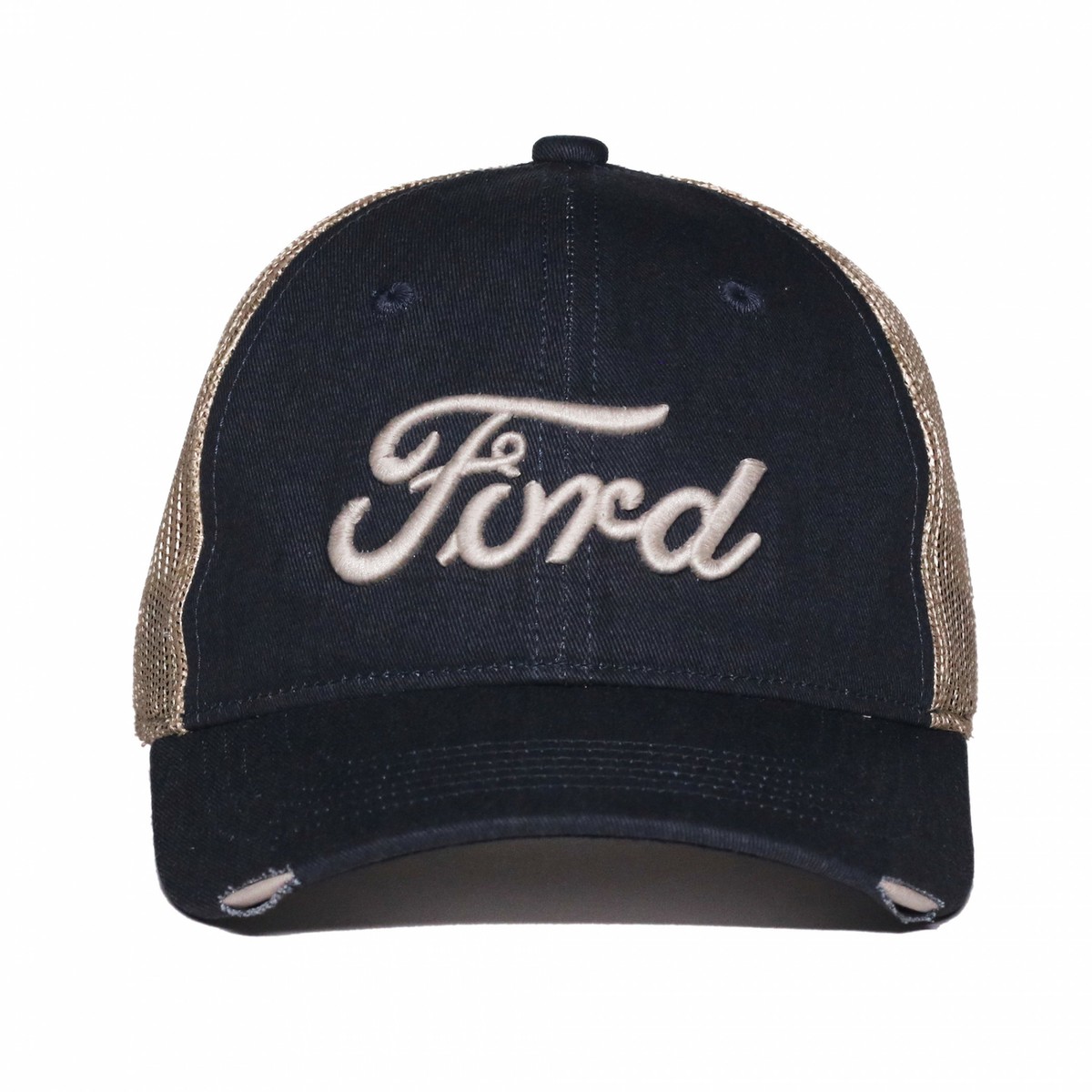 Ford Logo Tea Stained Worn Pre-Curved Adjustable Trucker Hat Blue